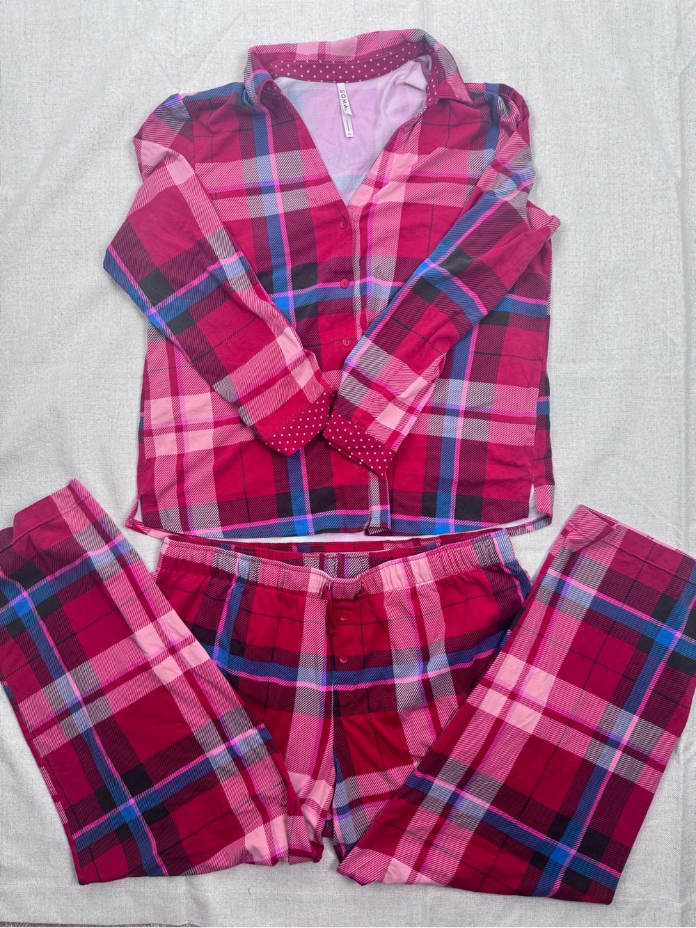 Soma Magenta & Pink Plaid Button-Up Pajama Set